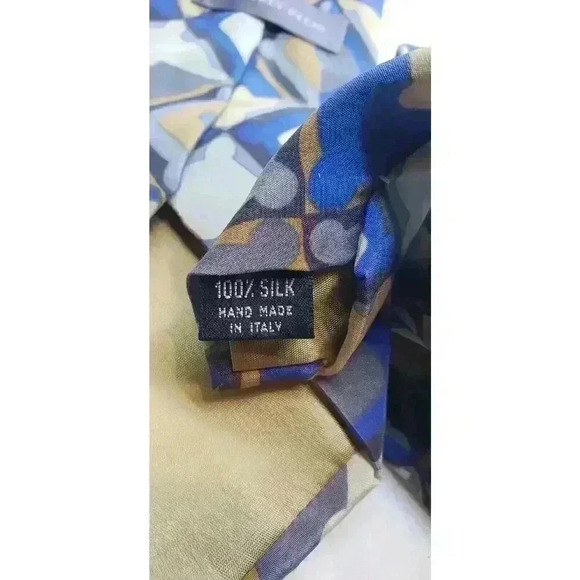 Vintage MCM Silk Neck Tie 100% Silk Italy Geoffrey Beene Luxury Necktie Blue - Picture 6 of 6